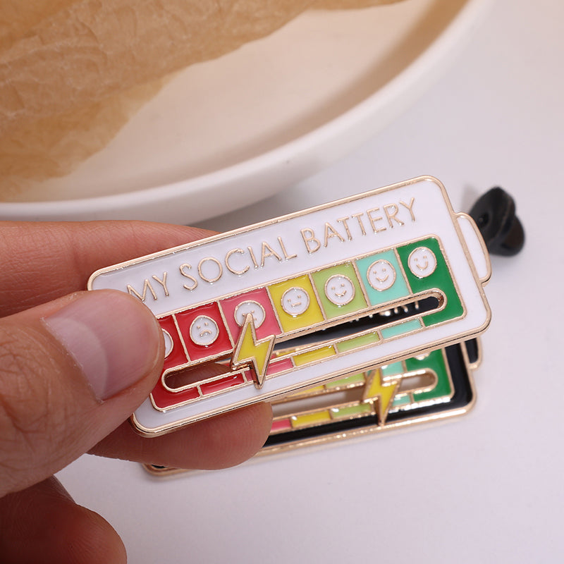 Creative Social Battery Energy Enamel Pins Mood Jewelry Brooches