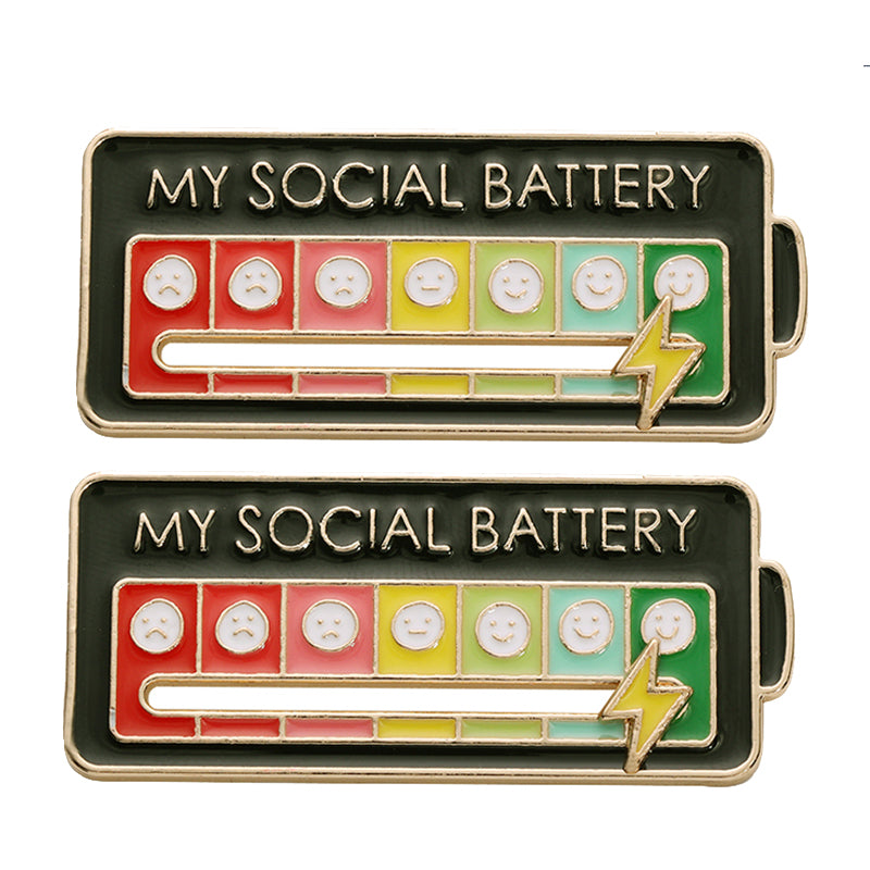 Creative Social Battery Energy Enamel Pins Mood Jewelry Brooches