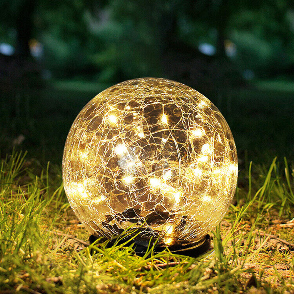 LUMIRO Outdoor Cracked Glass Garden Solar Ball Light - 15 cm