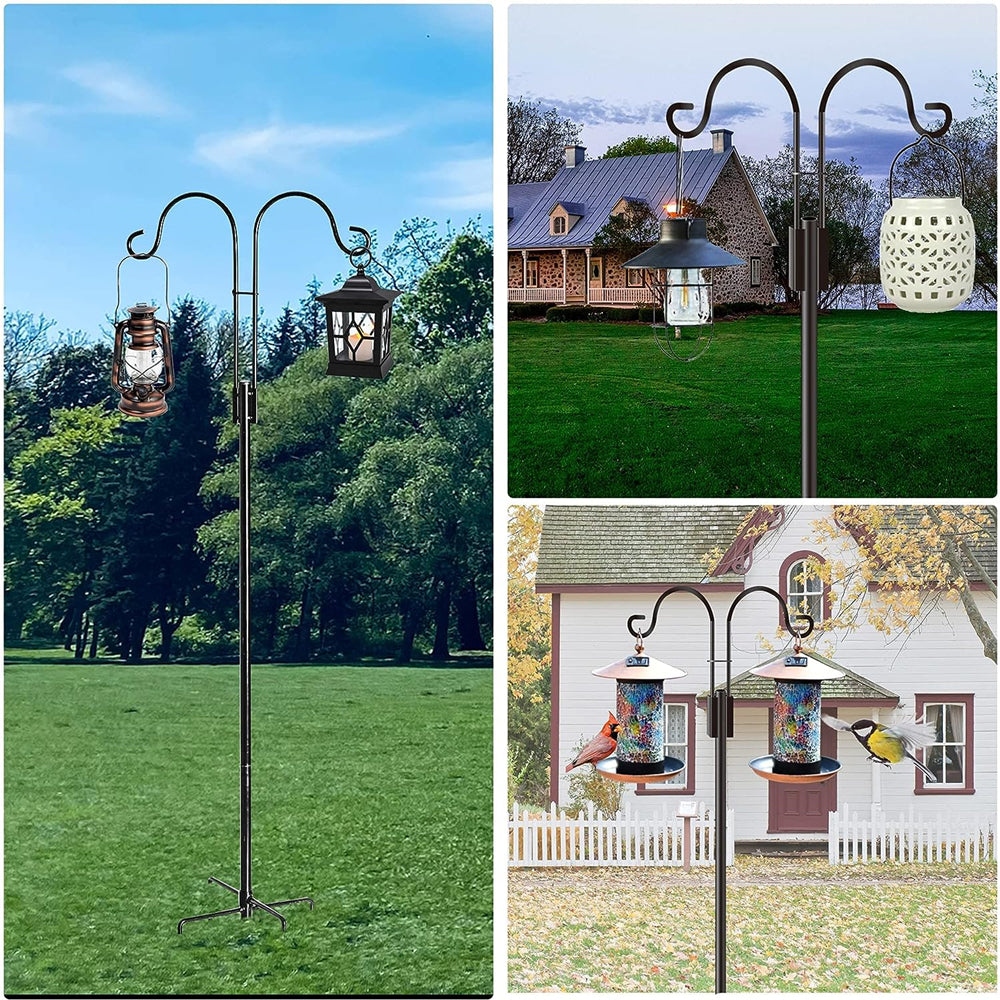LUMIRO 2 Pack Double Shepherds Metal Hooks Garden Pole for Outdoor
