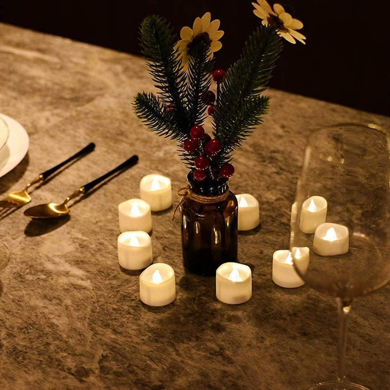 Pack of 12 Flameless Flickering LED Tealight Candles - Battery Operated