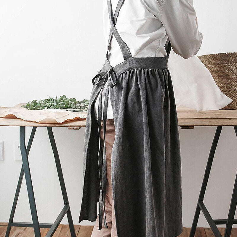 Women Cotton Linen Cross Apron Housework Baking Protector
