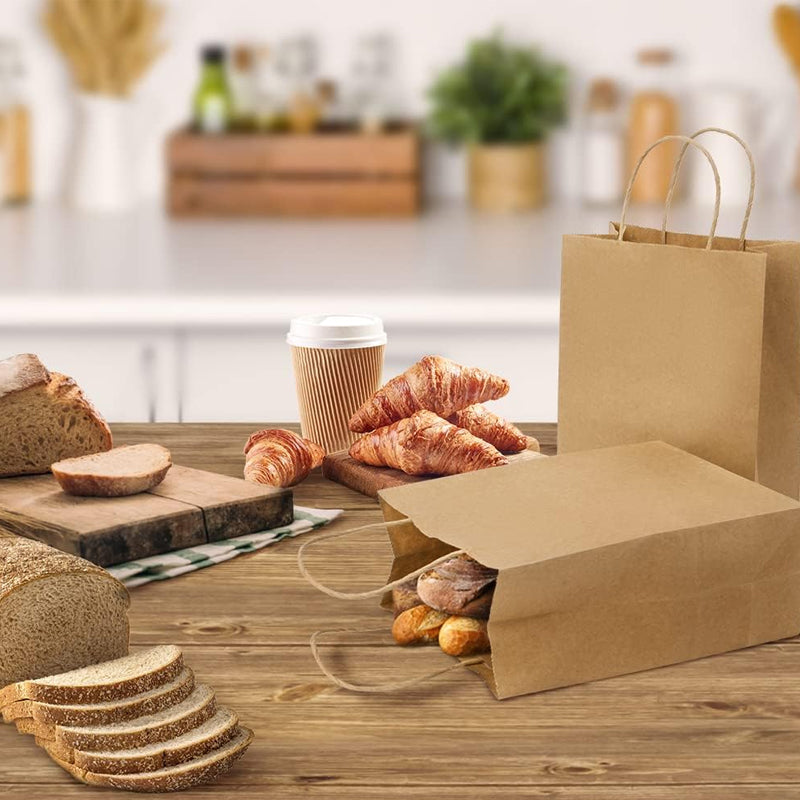 50pcs Brown Kraft Paper Bags with Handle for Gifts and Souvenirs - Available in S, M, L