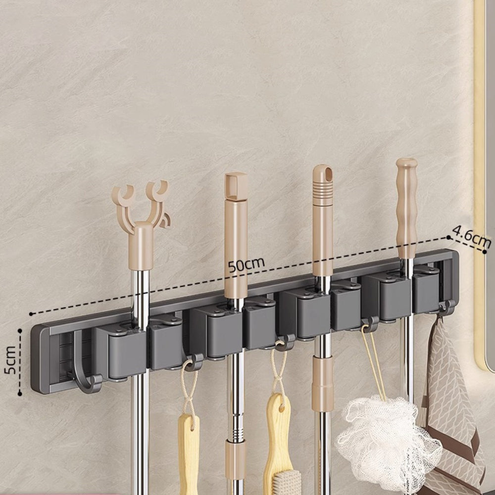 Wall Mounted Strong Broom Mop Holder Self Hooks Organizers