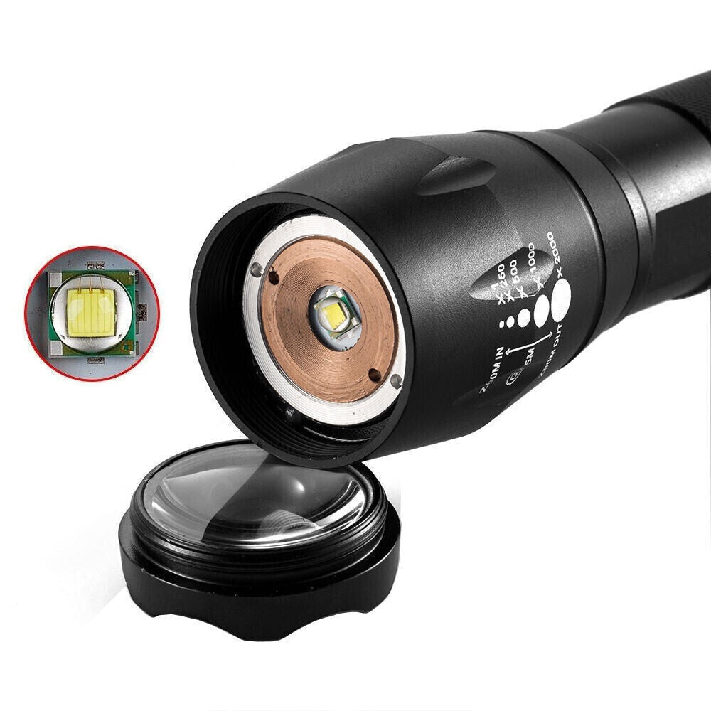 2pcs Bright LED Flashlight Rechargeable Torch Camping Zoom Light