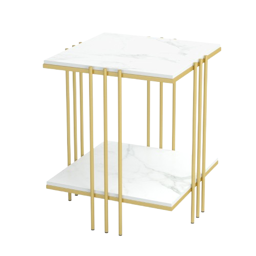 Elegant 2 Tier Square Marble Top Side Table