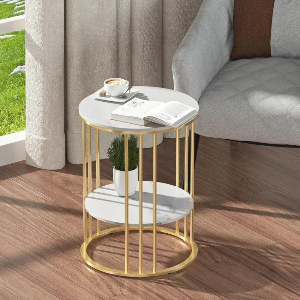 Stylish Two-Tier Modern Side Table with Metal Frame