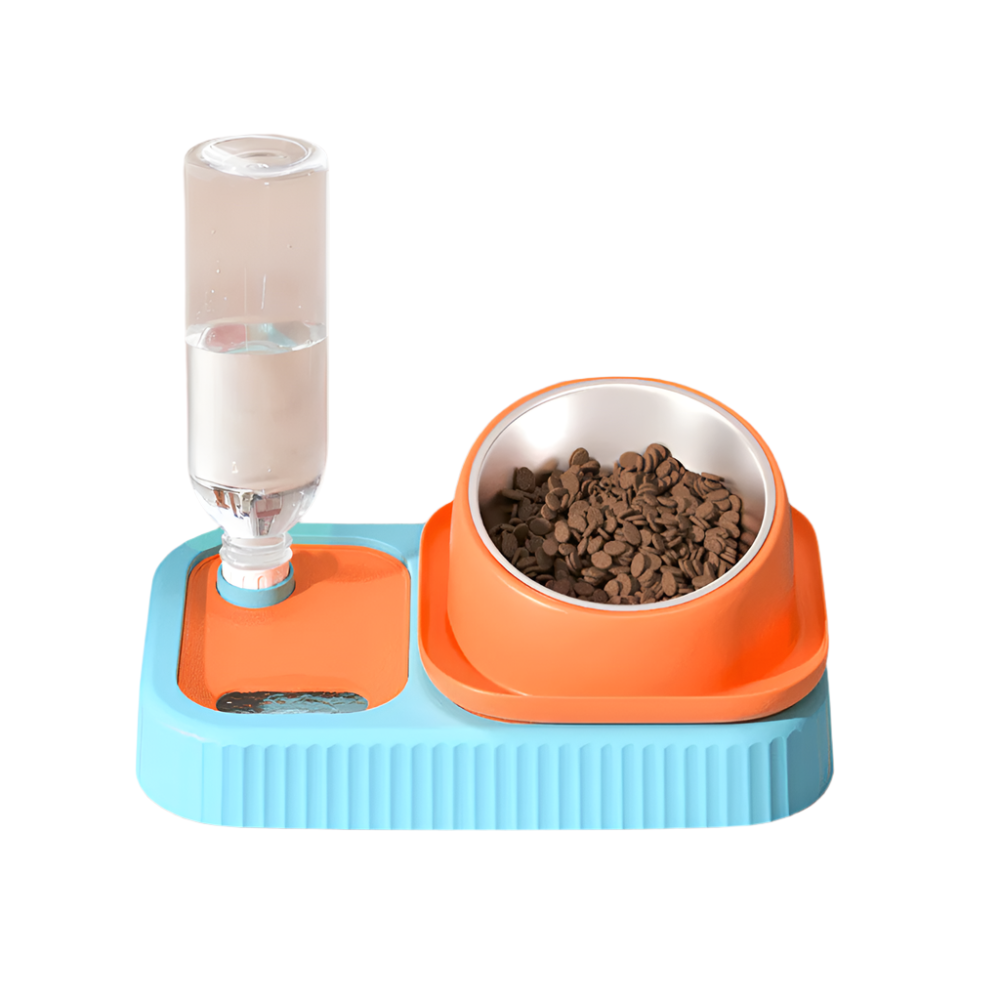 3-in-1 Pet Food Container with Integrated Bowl and Automatic Drinking Bottle