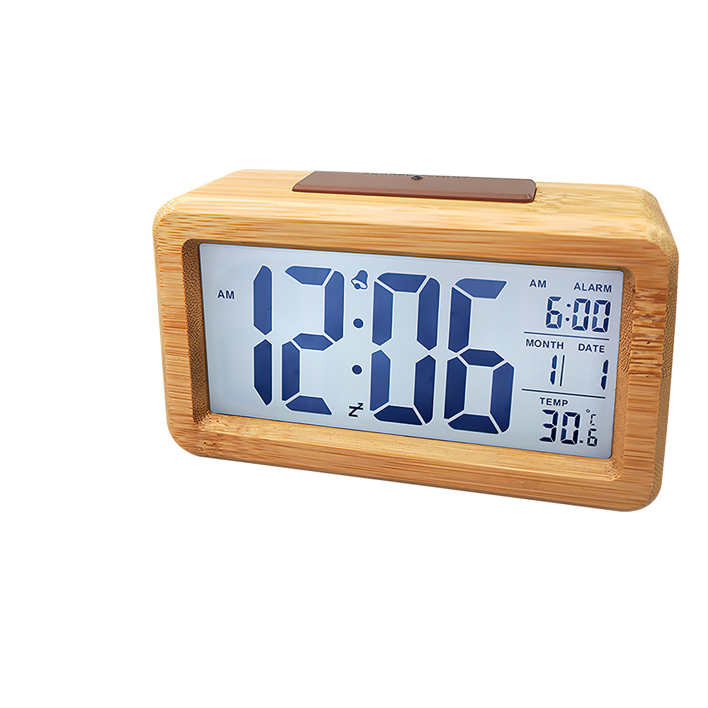 Wooden Digital Alarm Clock Snooze Display Bedside Desk Table Clock
