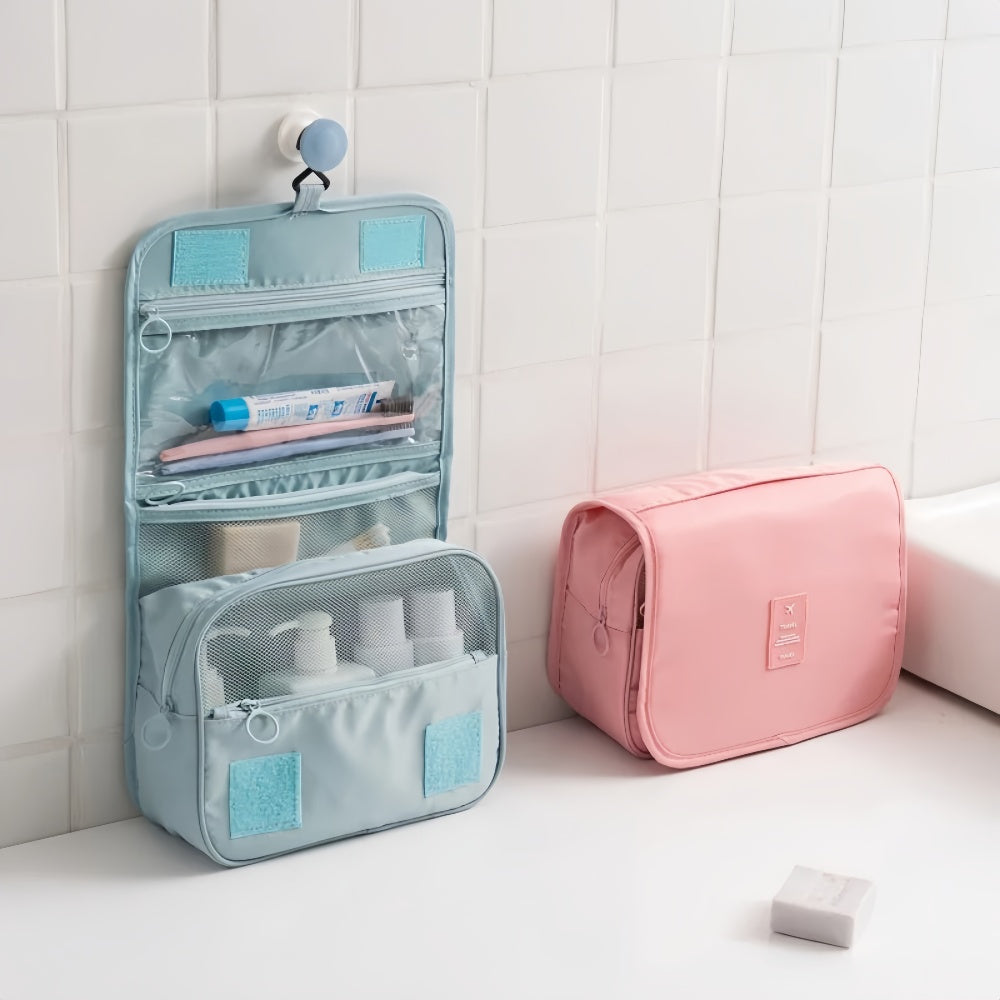 Waterproof Hanging Cosmetic Storage Bag with Mesh Pockets Hook