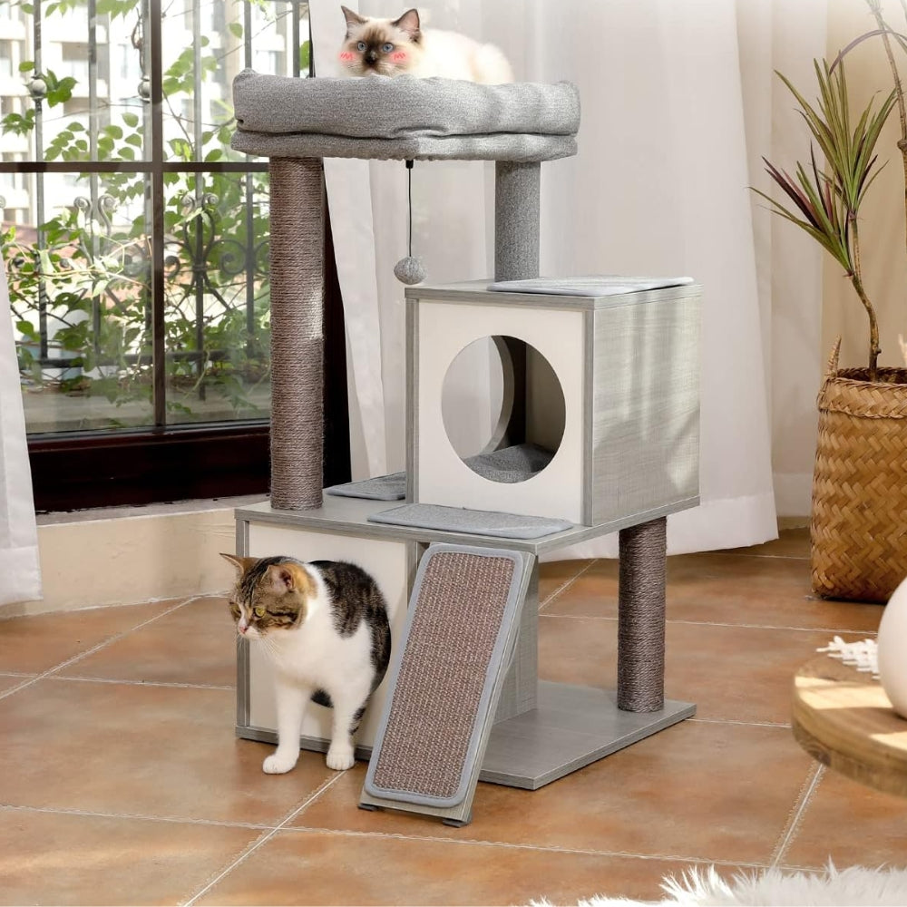 Cat Tree House Tower Condo Wood Cat Scratching Sisal-Covered Scratch
