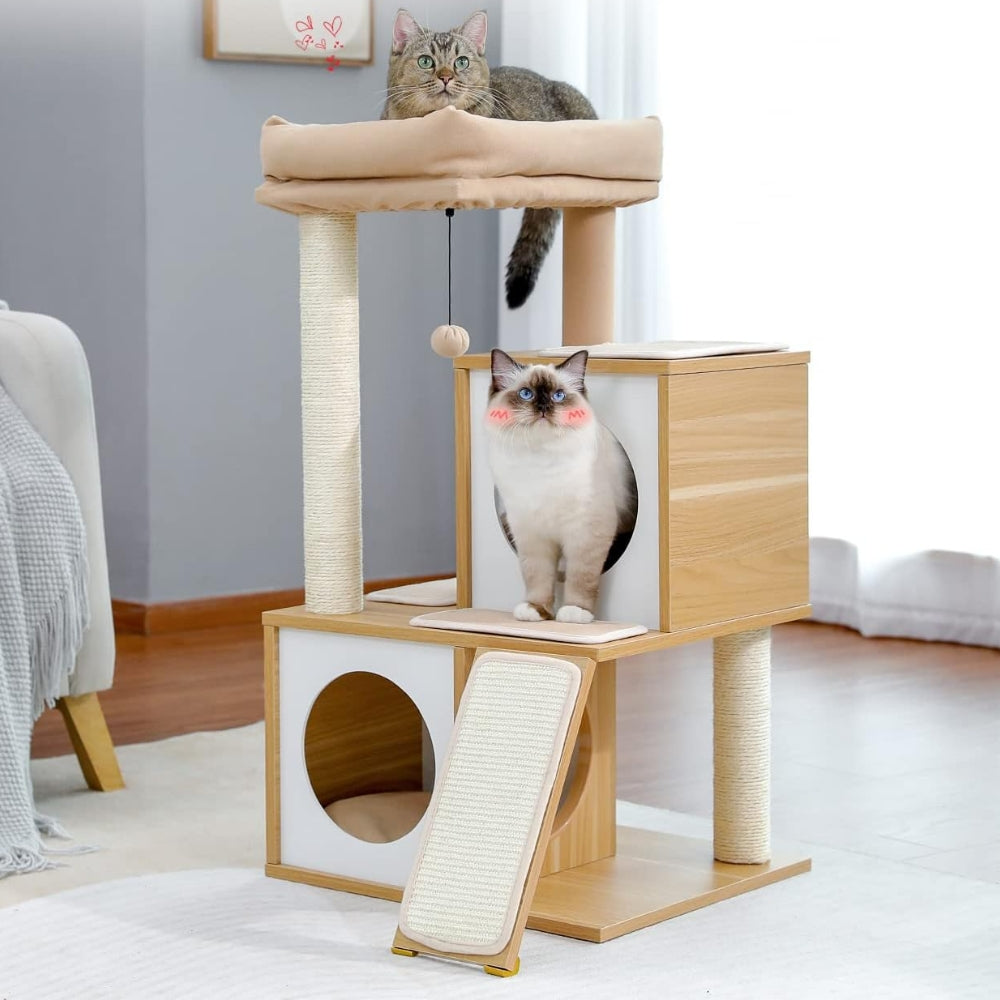 Cat Tree House Tower Condo Wood Cat Scratching Sisal-Covered Scratch