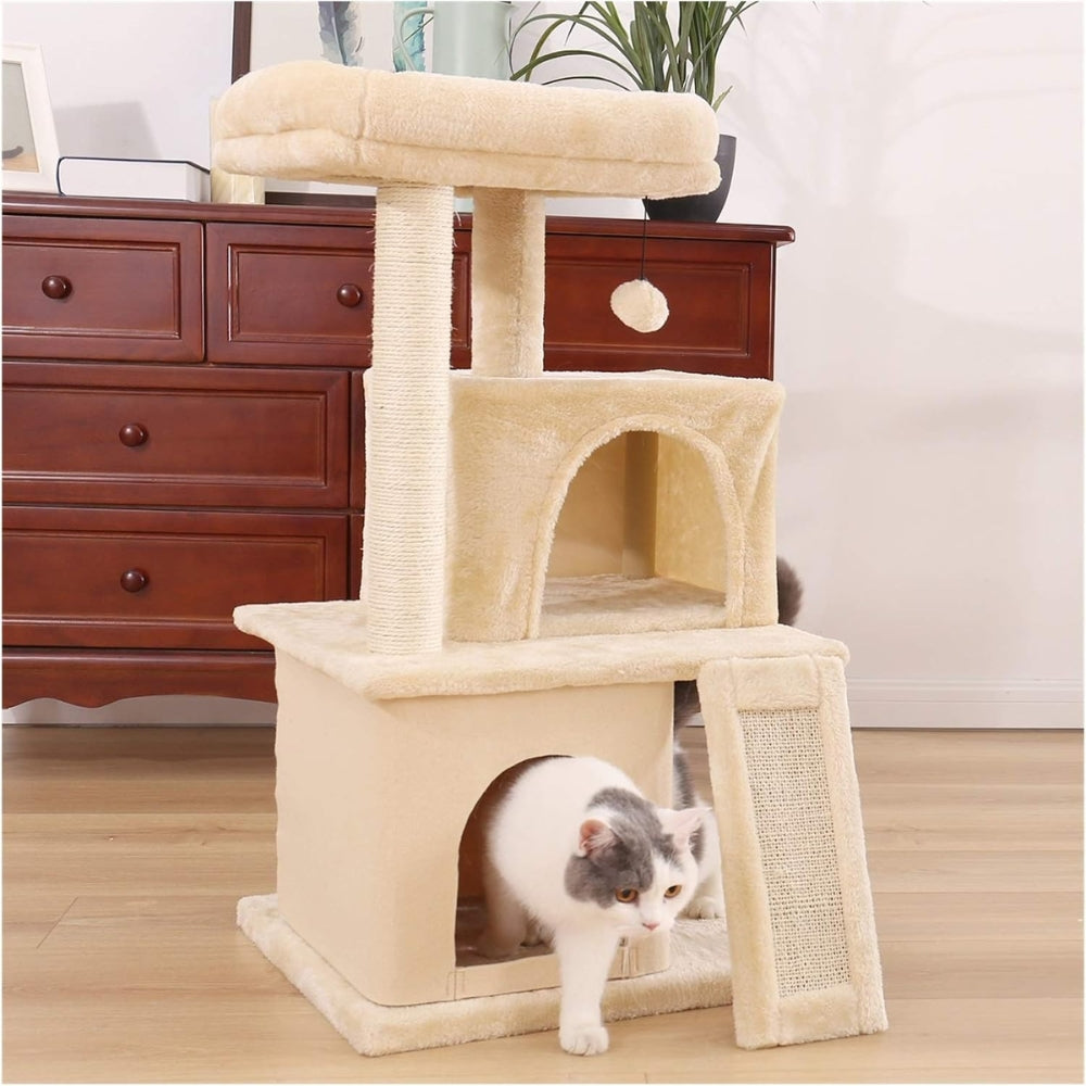 Cat Tree House Tower Condo Wood Cat Scratching Sisal-Covered Scratch