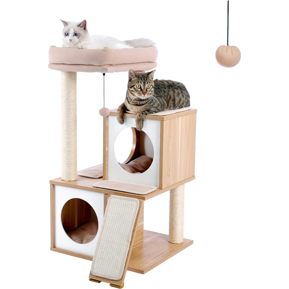 Cat Tree House Tower Condo Wood Cat Scratching Sisal-Covered Scratch