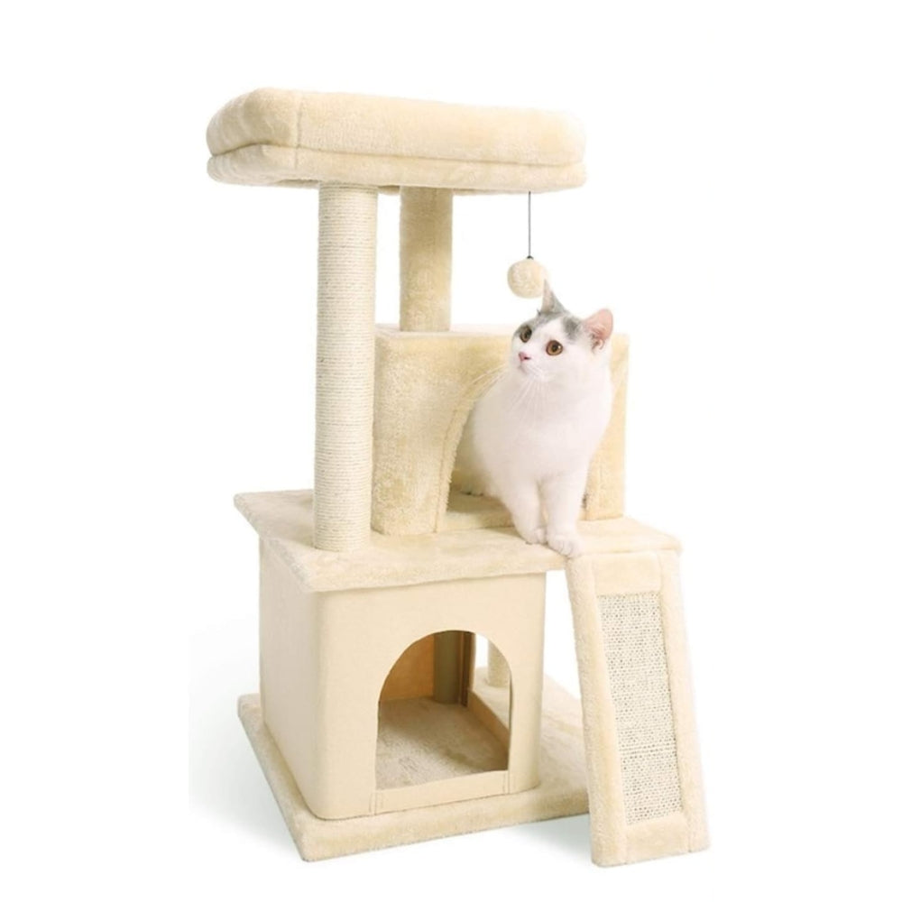 Cat Tree House Tower Condo Wood Cat Scratching Sisal-Covered Scratch