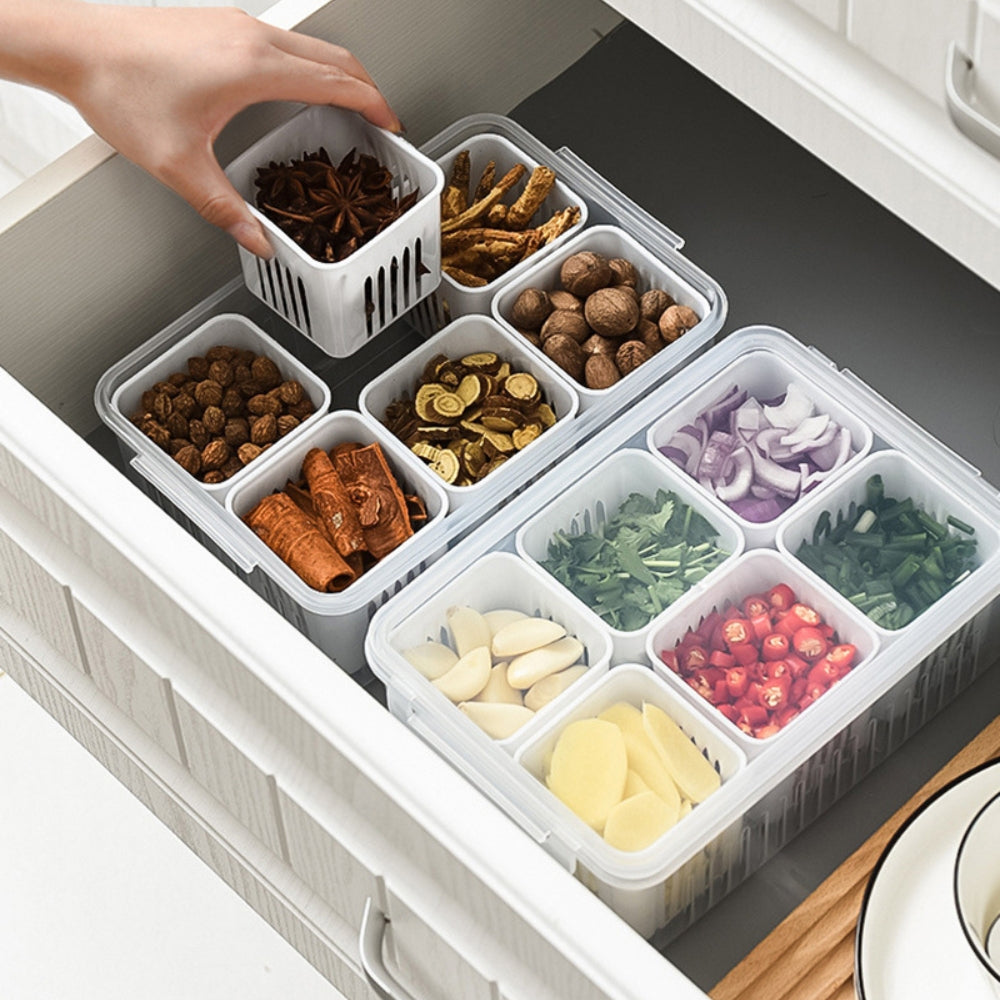 Refrigerator Storage Box 4 and 6 Grids Food Vegetable Fruit