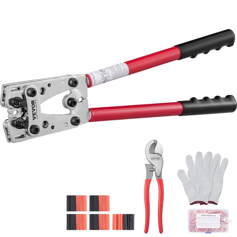 Battery Cable Lug Crimping Tool Aluminum Terminal Battery Lug Crimper with 60PCS Aluminum Ring Connectors