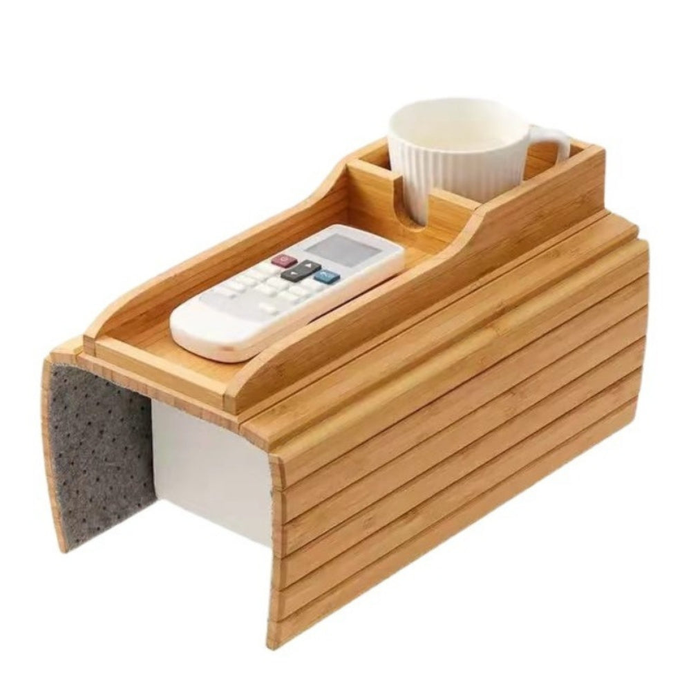 Couch Cup Holder Natural Anti Slip Bamboo Sofa Armrest Tray Foldable