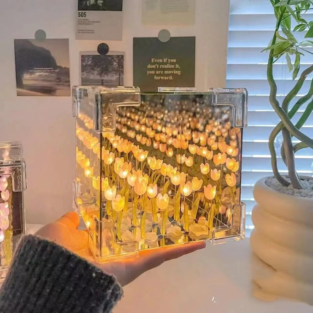 DIY Tulip Night Light Cube Mirror  Tulip Lamp Decorative Tulip Mirror Lamp