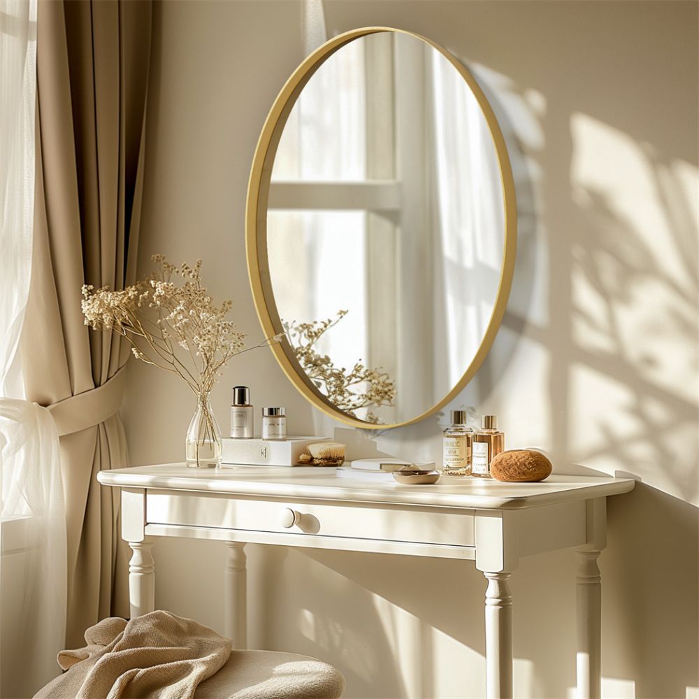 Brushed Gold Mirror with Metal Frame for Living Room