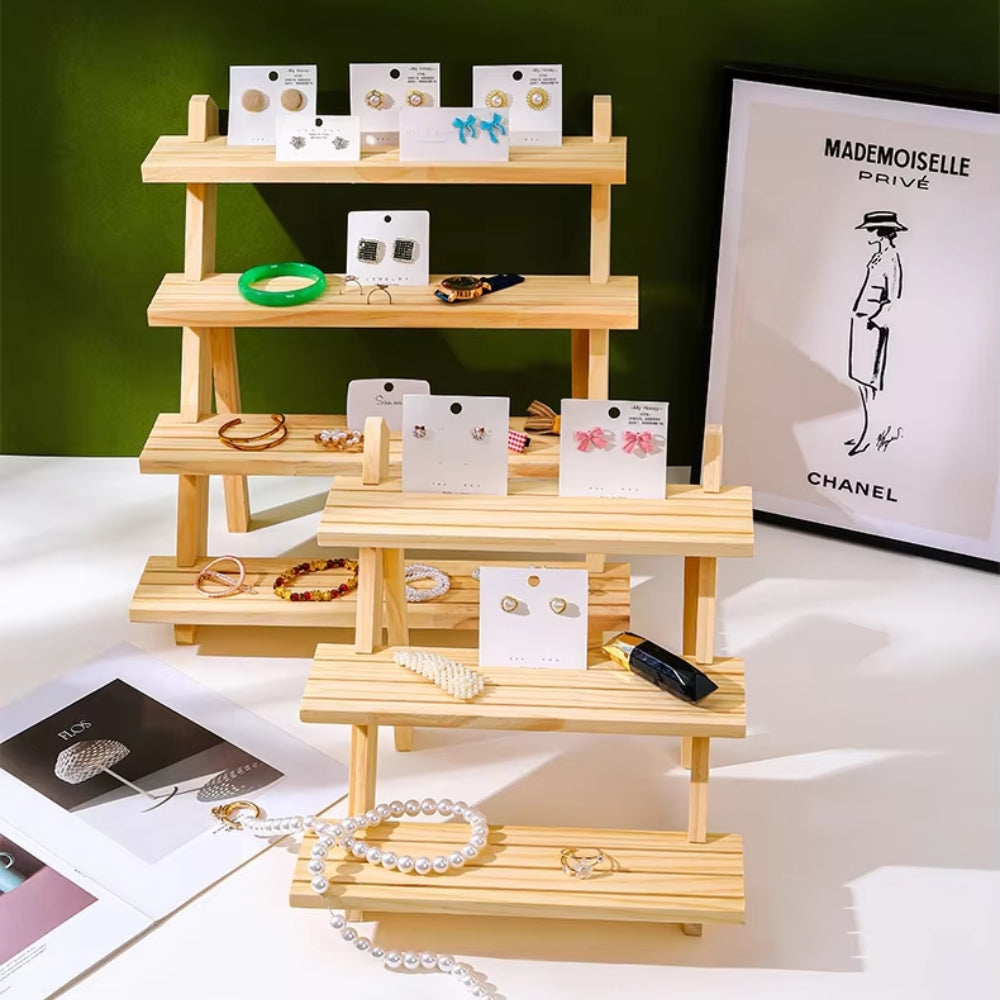 4 Tier Wooden Earring Holder Display Stand for Jewelry