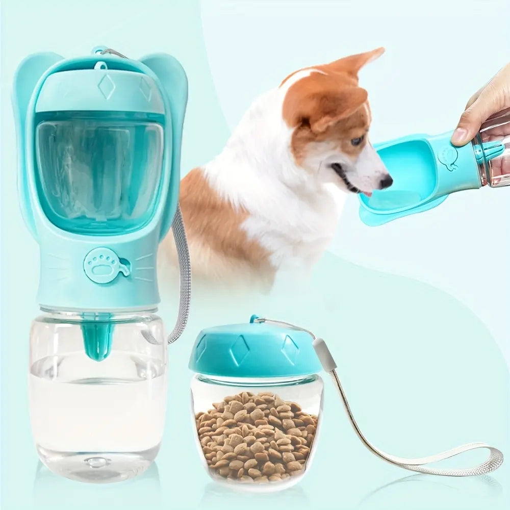 2 in 1 Dog Water Bottle with Food Container and Leak Proof Travel Dispenser