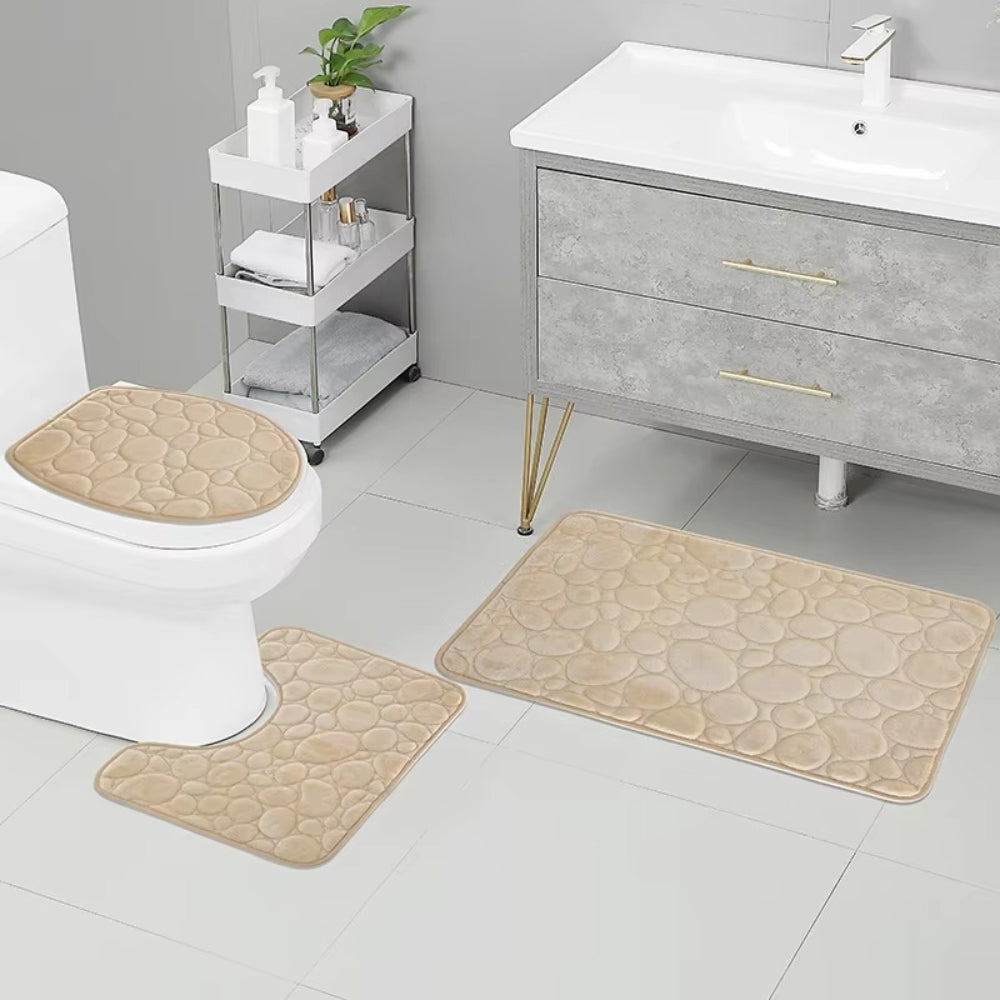 Water Absorbing Non Slip 3 Piece Bathroom Mat Set