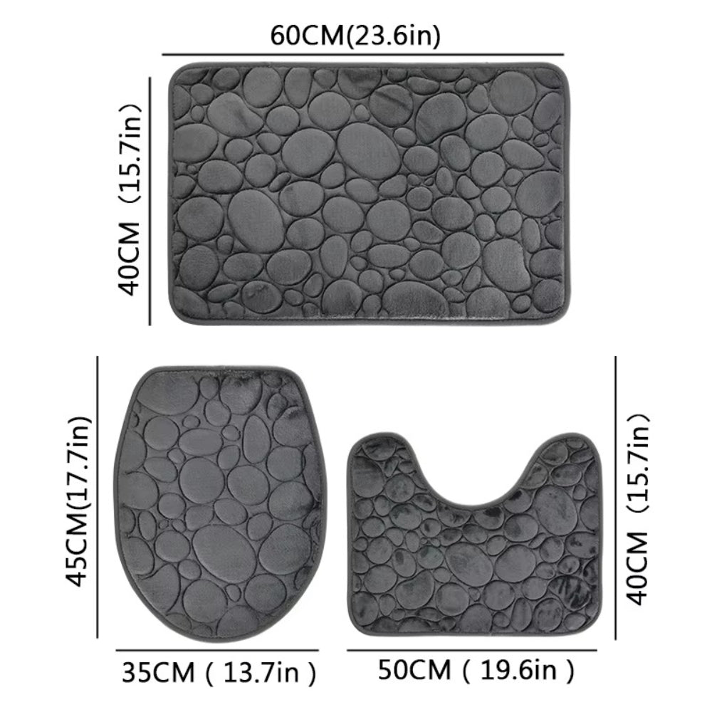 Water Absorbing Non Slip 3 Piece Bathroom Mat Set