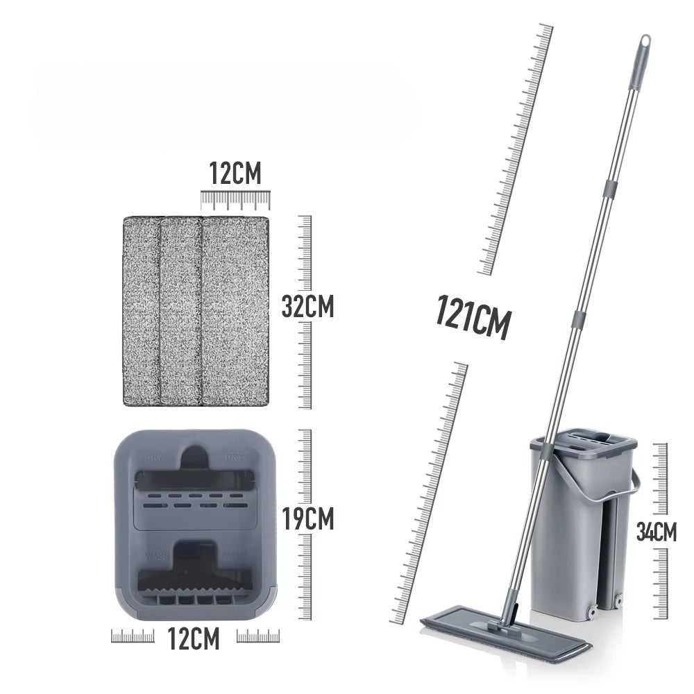 Hands Free Flat Floor Mop and Bucket System with Washable Microfiber Pads