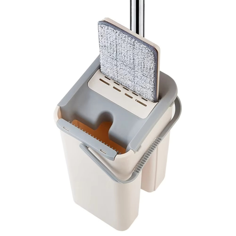 Hands Free Flat Floor Mop and Bucket System with Washable Microfiber Pads