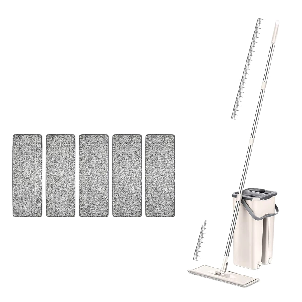 Hands Free Flat Floor Mop and Bucket System with Washable Microfiber Pads