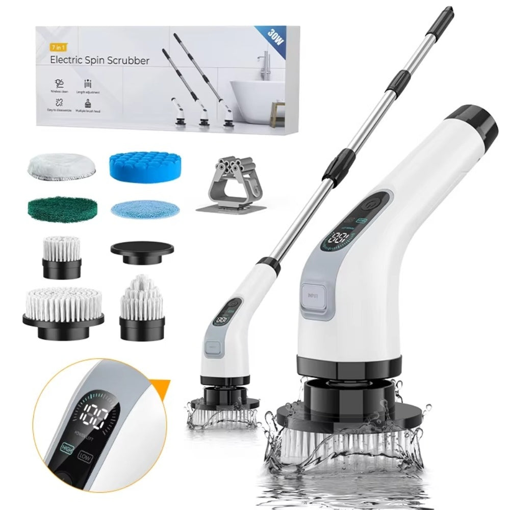 Cordless Electric Cleaning Brush with 7 Heads for Bathroom and Kitchen