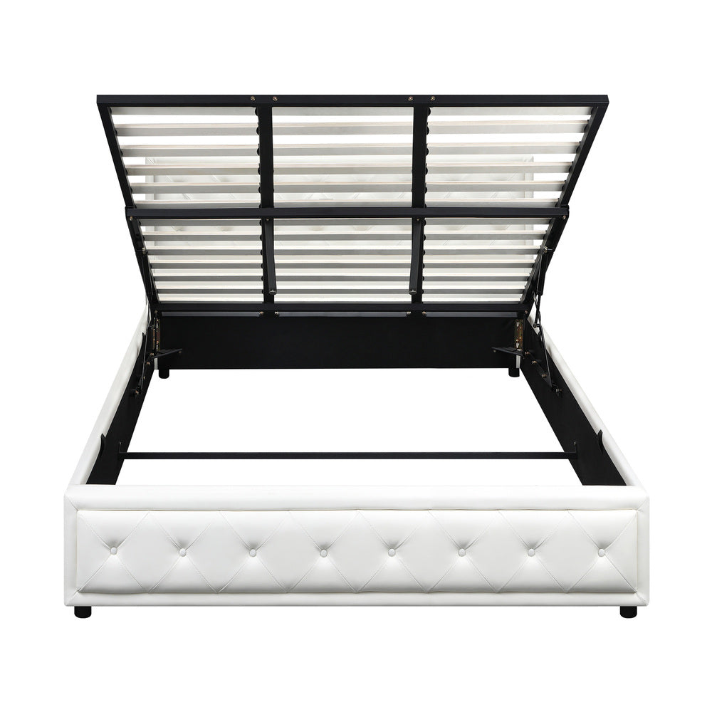King Bed Frame with Storage Space Gas Lift White