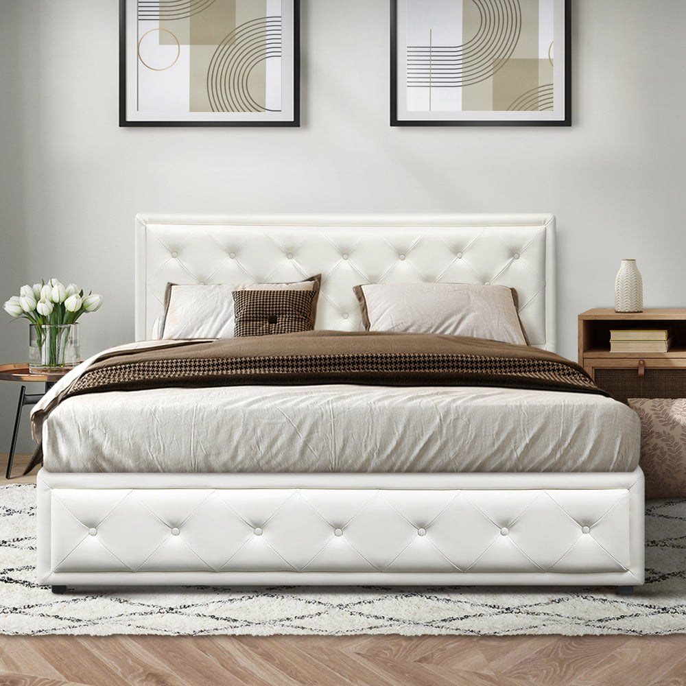 King Bed Frame with Storage Space Gas Lift White