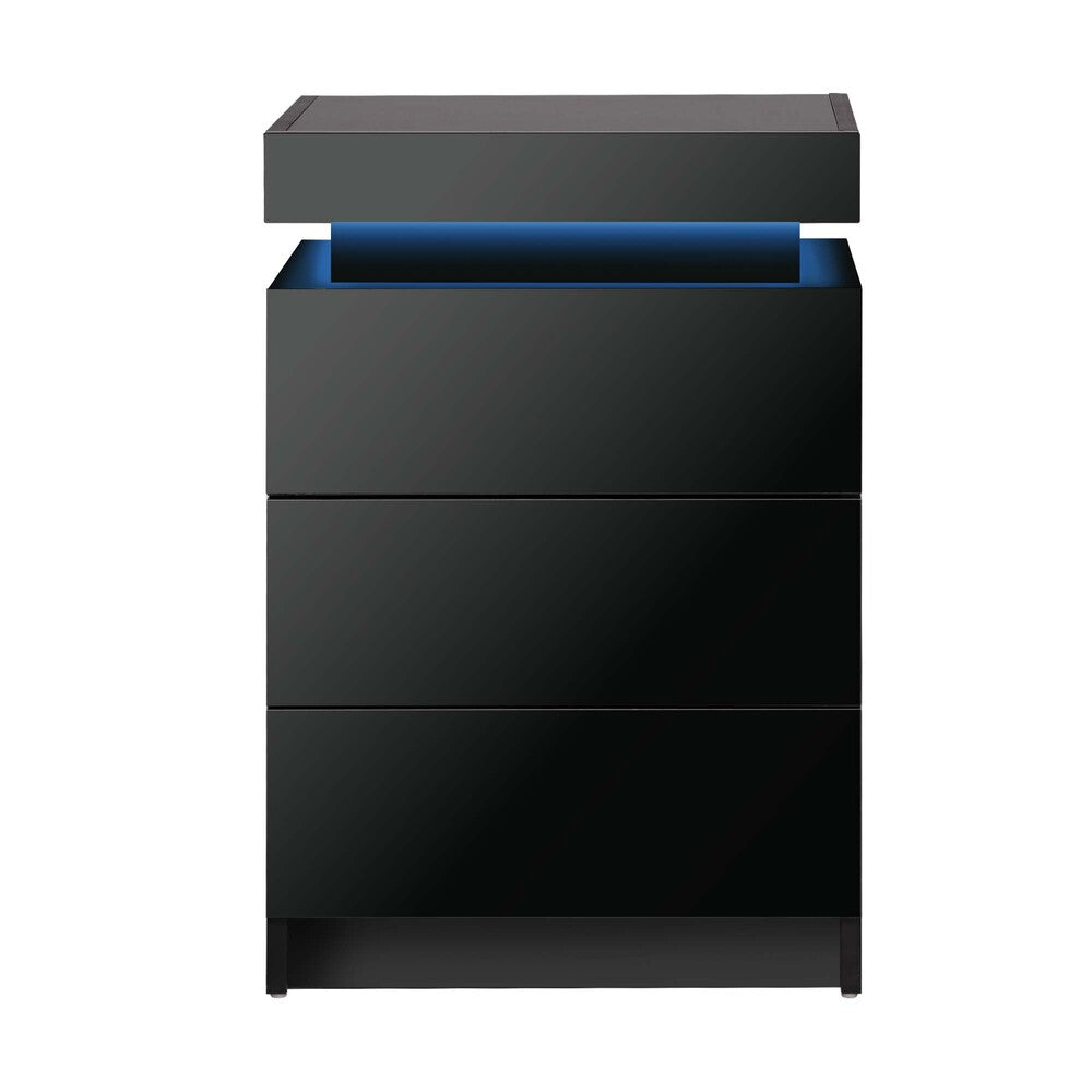 Bedside Table RGB LED 3 Drawers Black