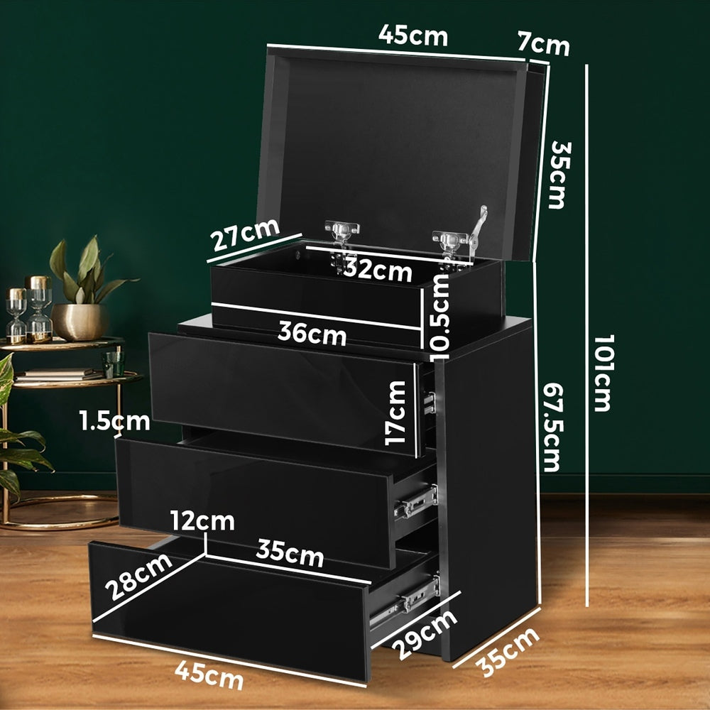 Bedside Table RGB LED 3 Drawers Black