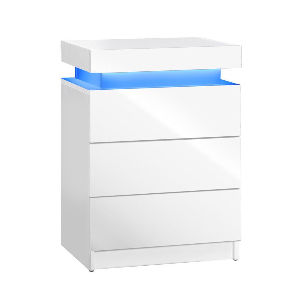 Bedside Table RGB LED 3 Drawers White