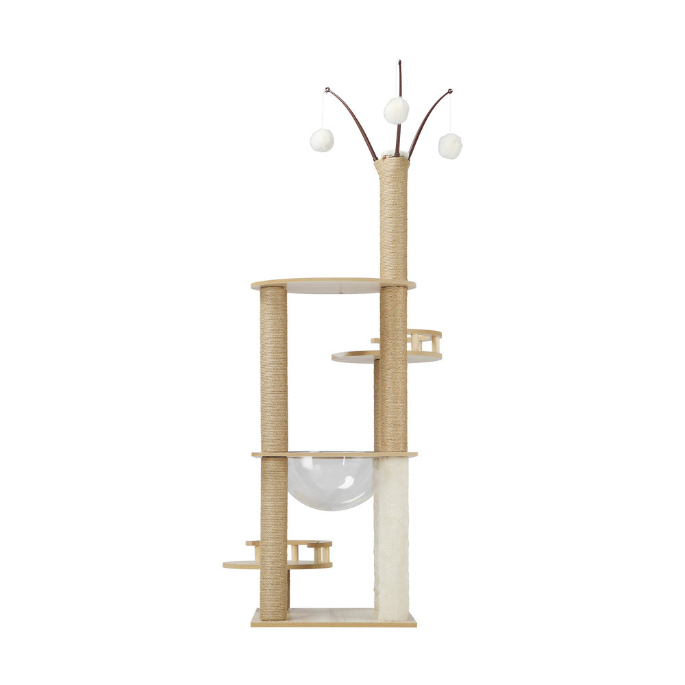 Wooden Cat Tree Scratching Post Acrylic Bowl