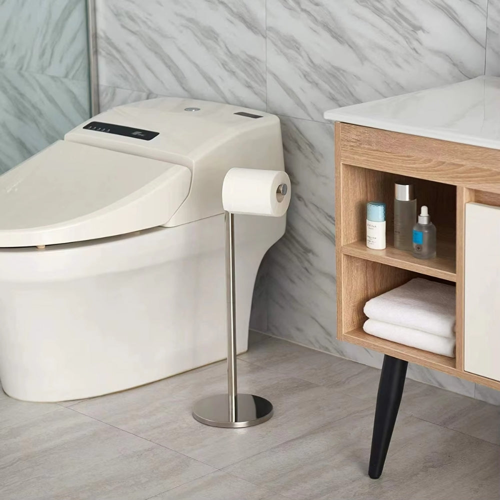 Stainless Steel Floor Mounted Toilet Paper Holder with Single Pole