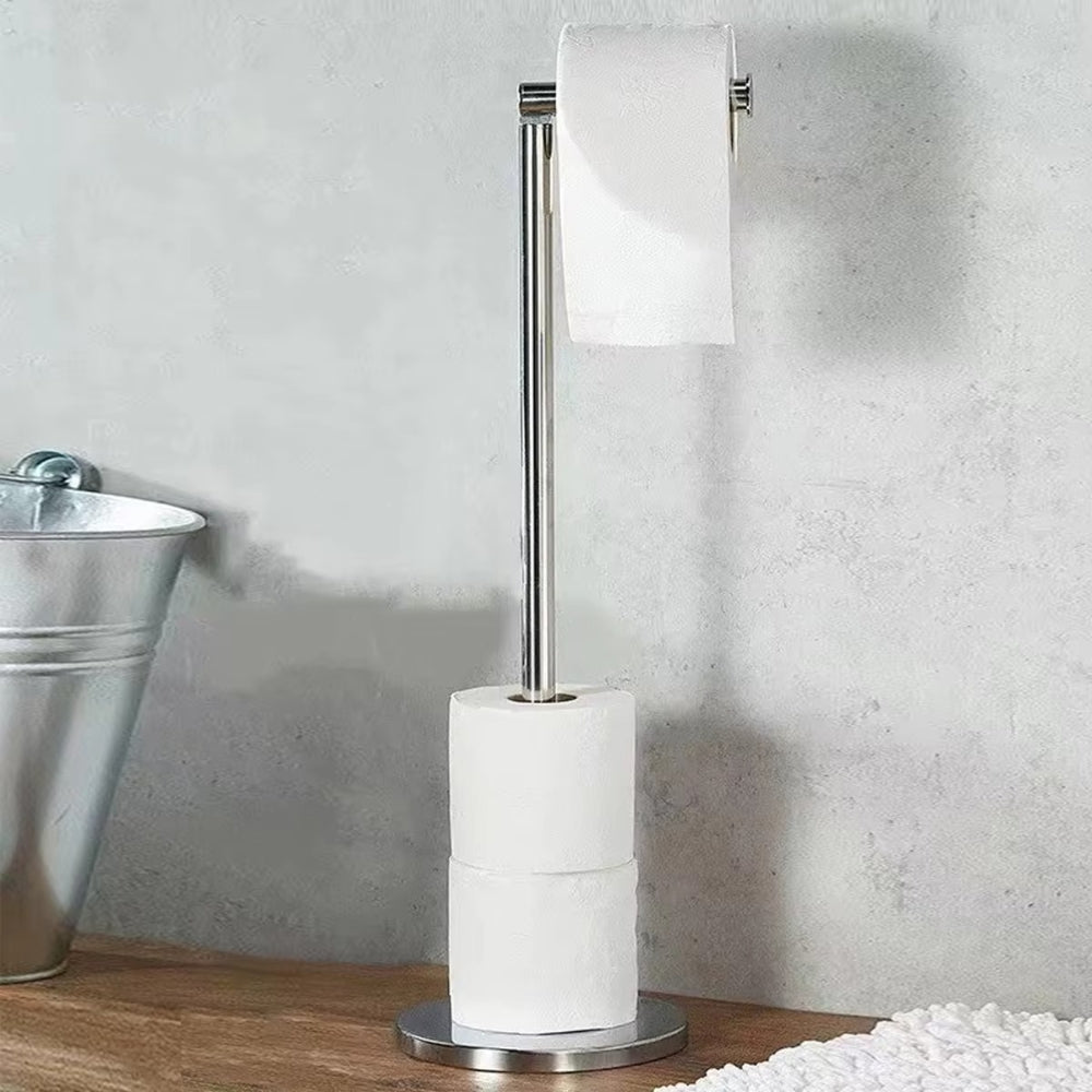 Stainless Steel Floor Mounted Toilet Paper Holder with Single Pole