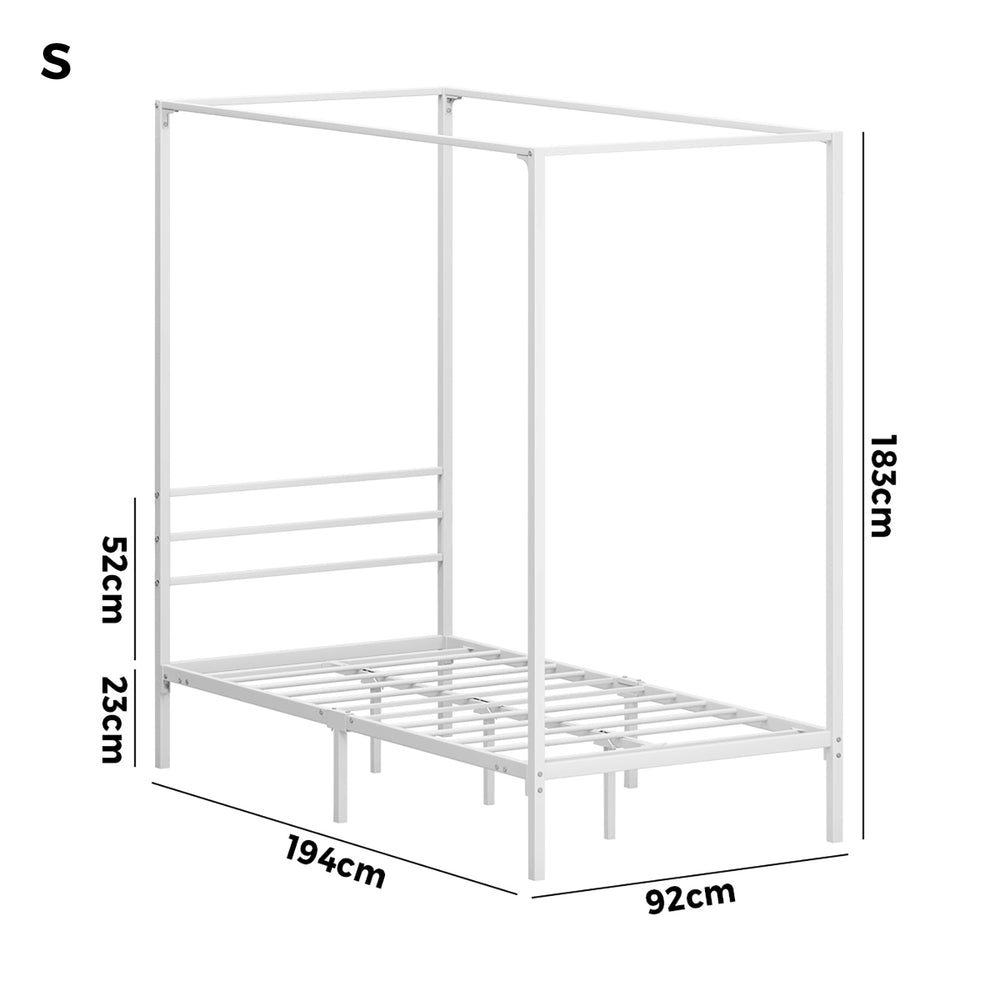 Metal Canopy Bed Frame Single Size White