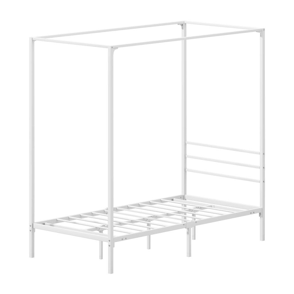Metal Canopy Bed Frame Single Size White