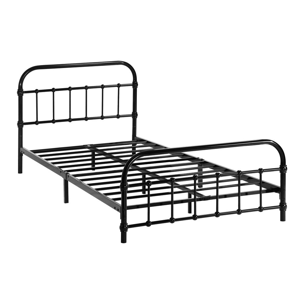 Metal Bed Frame King Single Railing Style Black