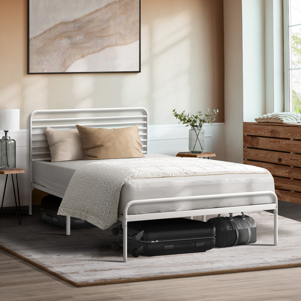 Metal Bed Frame King Single Platform White