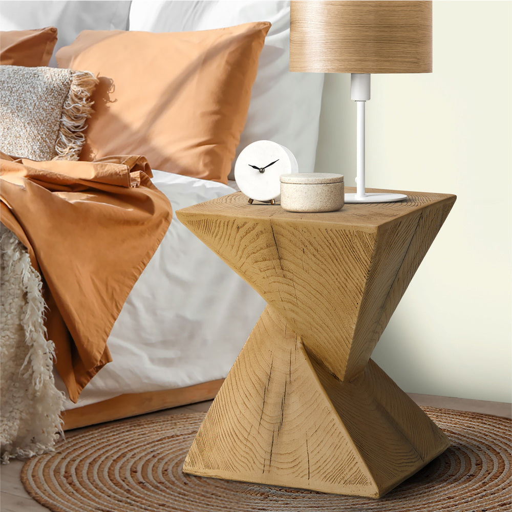 Side Table Terrazzo Concrete Wooden Natural