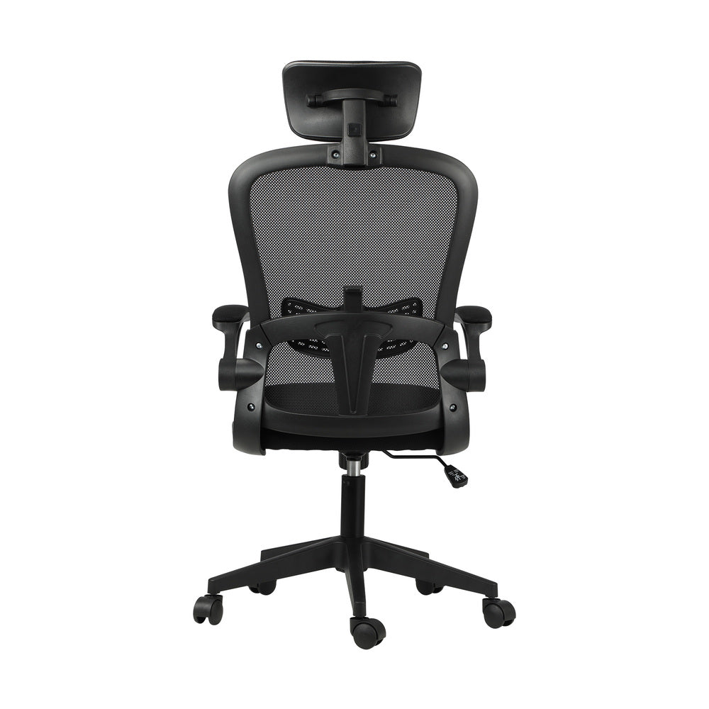 Black Mesh Office Chair with Headrest and Armrests