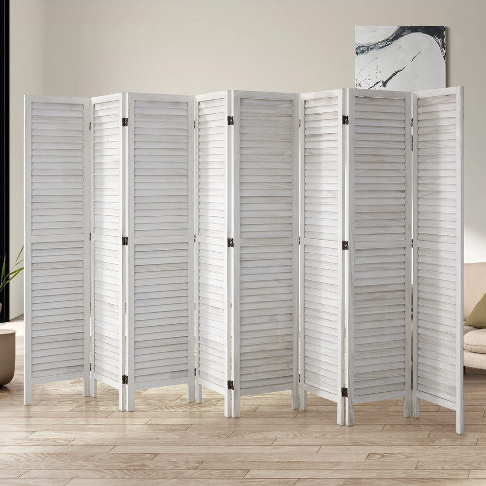 8-Panel Wooden Room Divider Foldable White