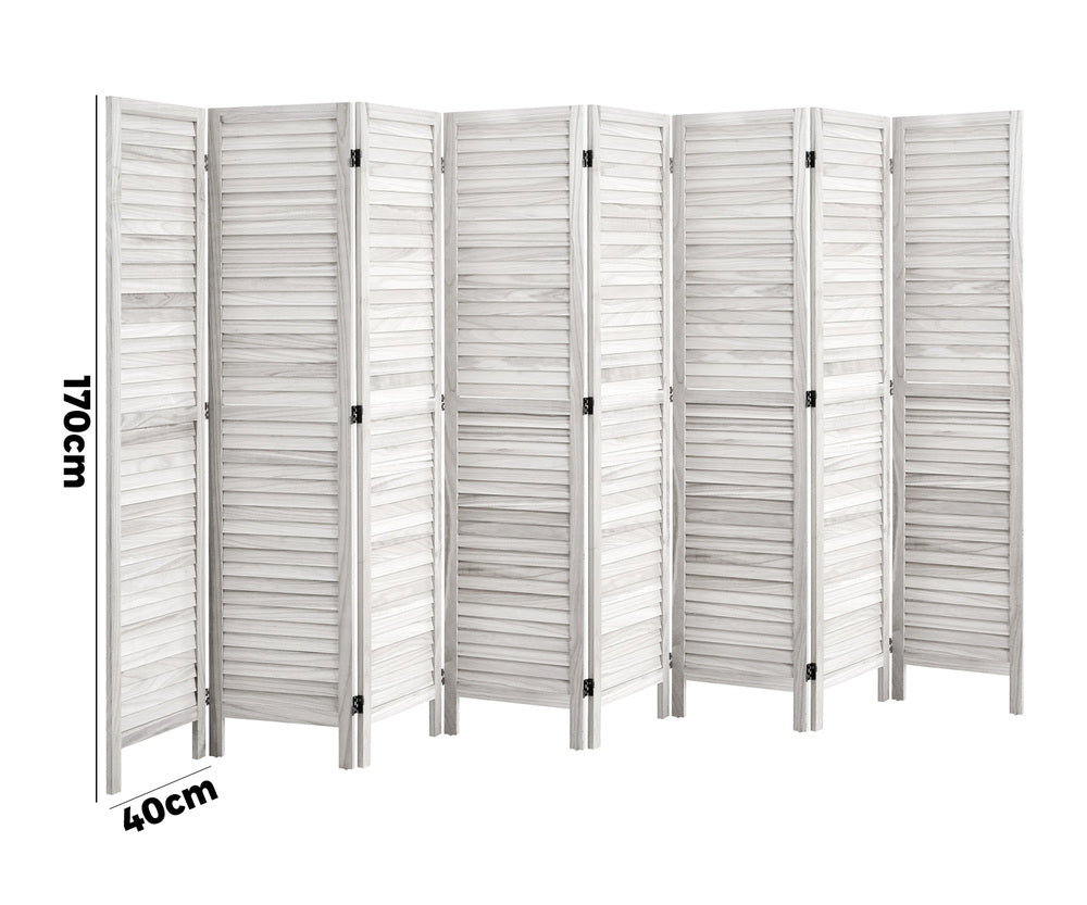 8-Panel Wooden Room Divider Foldable White
