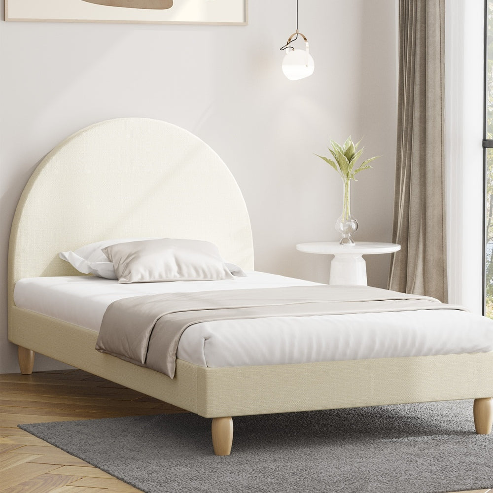 Single Size Bed Frame with Arched Bedhead in Beige