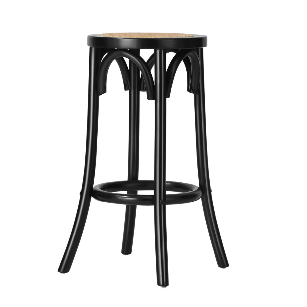 2 pcs Wooden Bar Stools Rattan Backrest Black